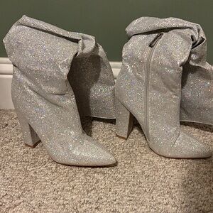 Silver glitter knee high slouch boots